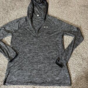 Under Armour Hoodie Womens Large Gray Black Heather HeatGear Fitted Pullover
